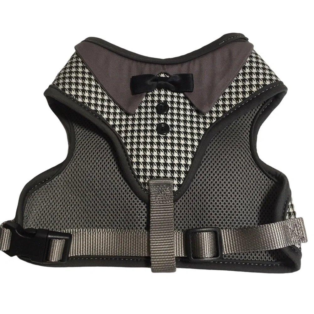 Dogo Pet Fashions EasyGO Gray Houndstooth Tuxedo Dog Vest Harness NWOT